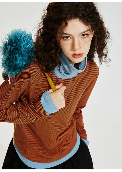 ConE レトロパッチワークスリムフィットトップス長袖Tシャツ ConE レトロパッチワークスリムフィットトップス長袖Tシャツ