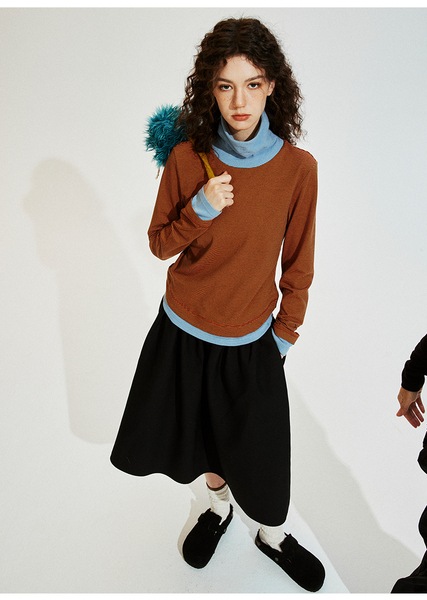 ConE レトロパッチワークスリムフィットトップス長袖Tシャツ ConE レトロパッチワークスリムフィットトップス長袖Tシャツ