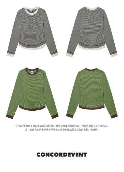 ConE レトロパッチワークスリムフィットトップス長袖Tシャツ ConE レトロパッチワークスリムフィットトップス長袖Tシャツ