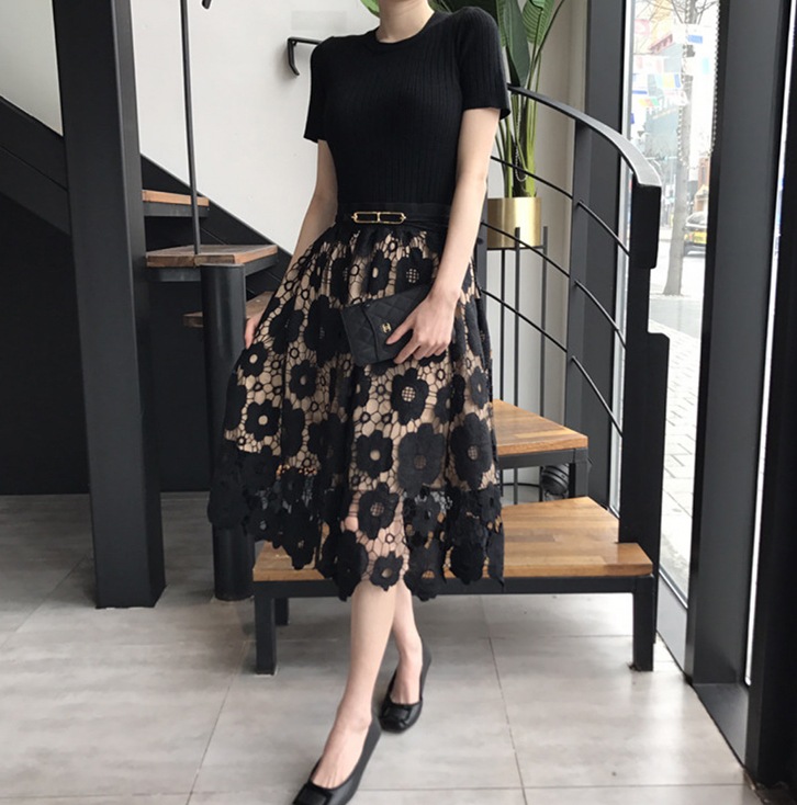 スカート レディース レーススカート S M L XL 2XL 3XL 4XL 5XL 韓国 ひざ丈 ミモレ丈 フレア Aライン レース 透け感 かわいい 大人可愛い きれいめ シンプル おしゃれ