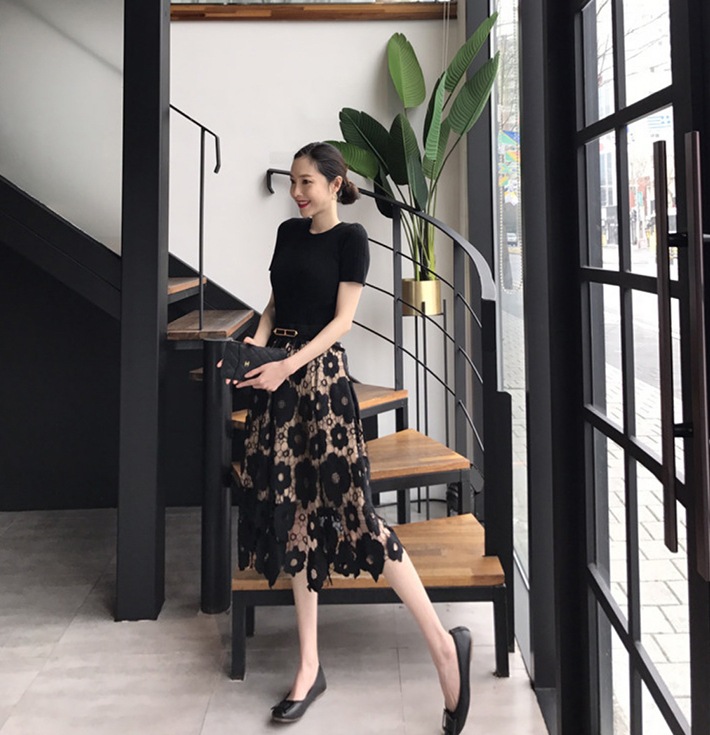 スカート レディース レーススカート S M L XL 2XL 3XL 4XL 5XL 韓国 ひざ丈 ミモレ丈 フレア Aライン レース 透け感 かわいい 大人可愛い きれいめ シンプル おしゃれ