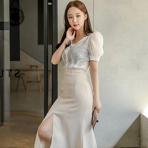 キャバドレス ナイトドレス ミディアムドレス マーメイドライン セットアップ ツーピース ハイウエスト 半袖 オーガンジー スリット レディース グラシア キャバドレス ナイトドレス ミディアムドレス マーメイドライン セットアップ ツーピース ハイウエスト 半袖 オーガンジー スリット レディース グラシア