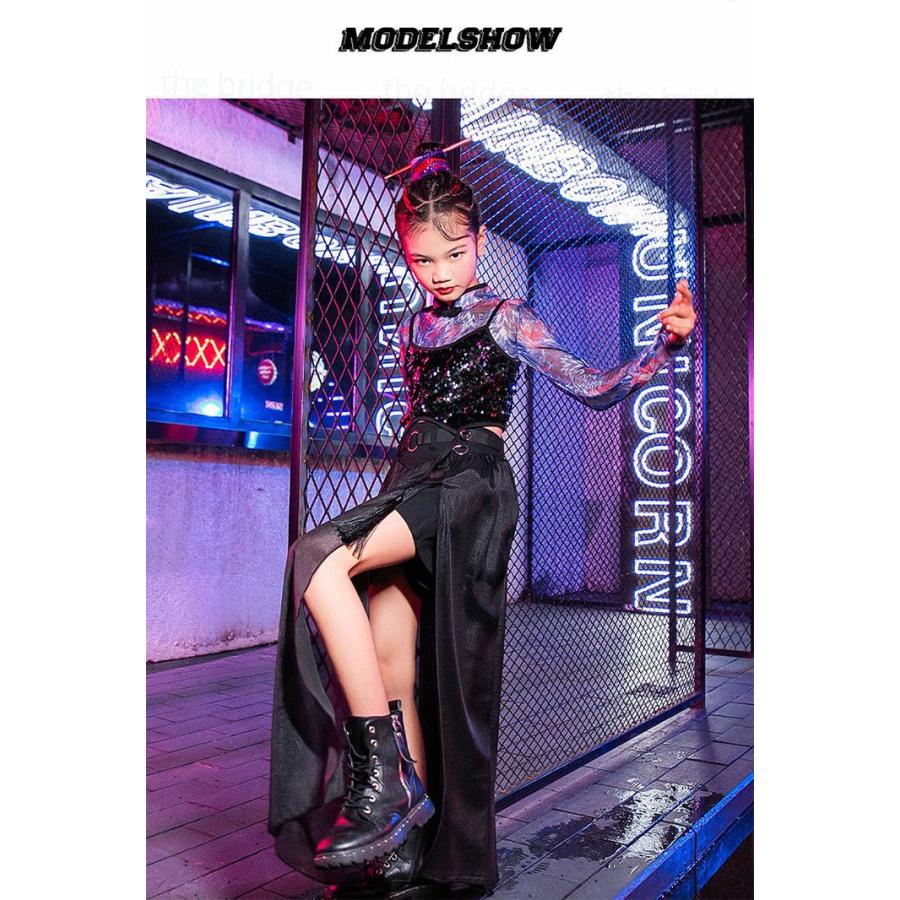 中華風 子供服 ヒップホップ ダンス衣装 キッズ 女の子 キッズ ダンス 衣装 舞台服 ステージ衣装 ガールズ ダンスウェア チャイナ風 チアガール スパンコール 3