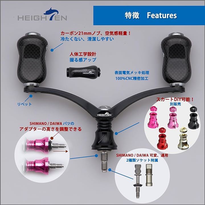 98mm リール ハンドル 21mm カーボン ノブ 搭載 シマノ ダイワ 通用 スピニングリール用 Gourd Series 828( ブラック&ガンメタル) 98mm リール ハンドル 21mm カーボン ノブ 搭載 シマノ ダイワ 通用 スピニングリール用 Gourd Series 828( ブラック&ガンメタル)