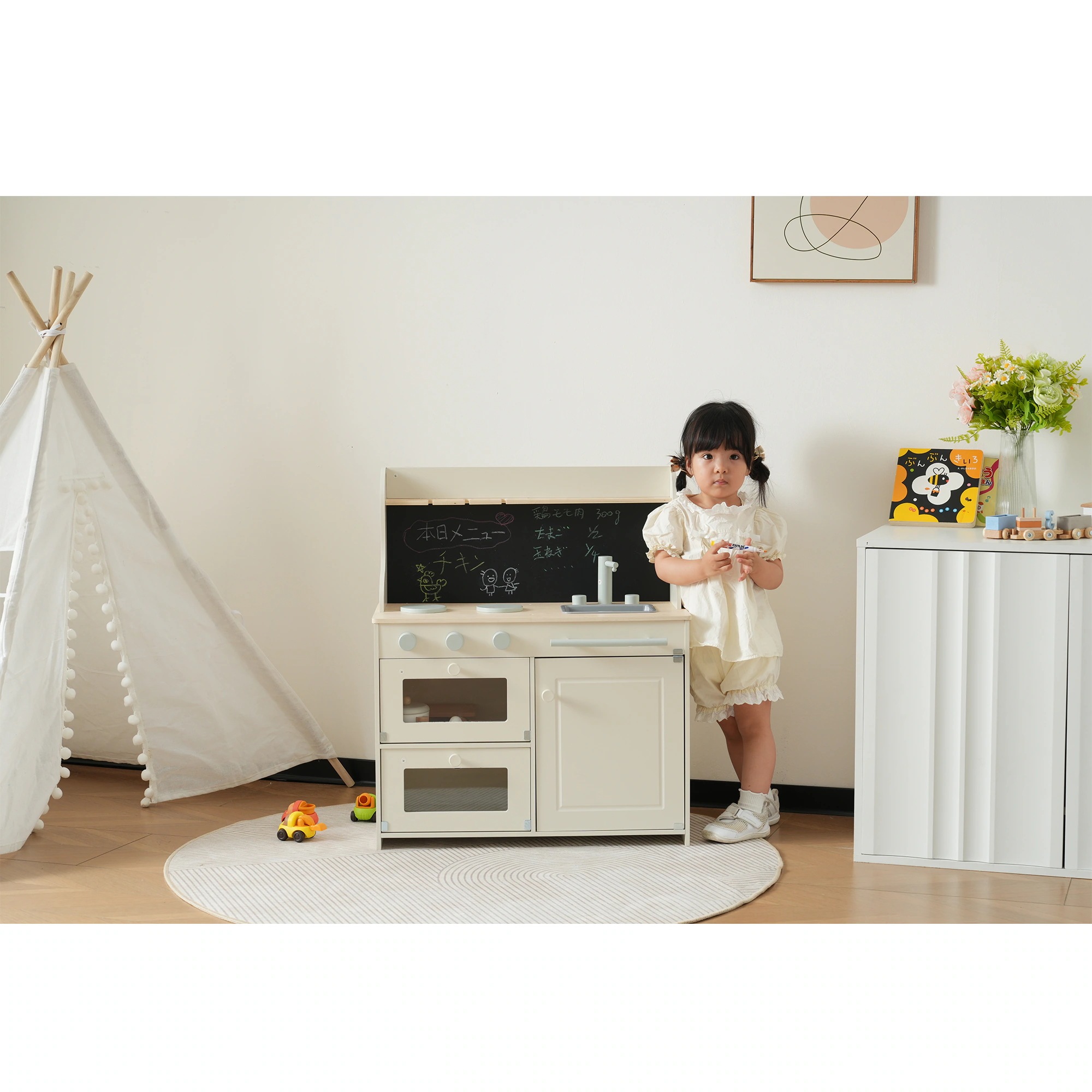 1538おままごと キッチン 木製 黒板付き 調理器具付き ままごとセット 誕生日 台所 知育玩具 子供用 子供 収納 まねっこ コンロミニキッチン おもちゃキッチン キッズ ベビー プレゼント ホワ