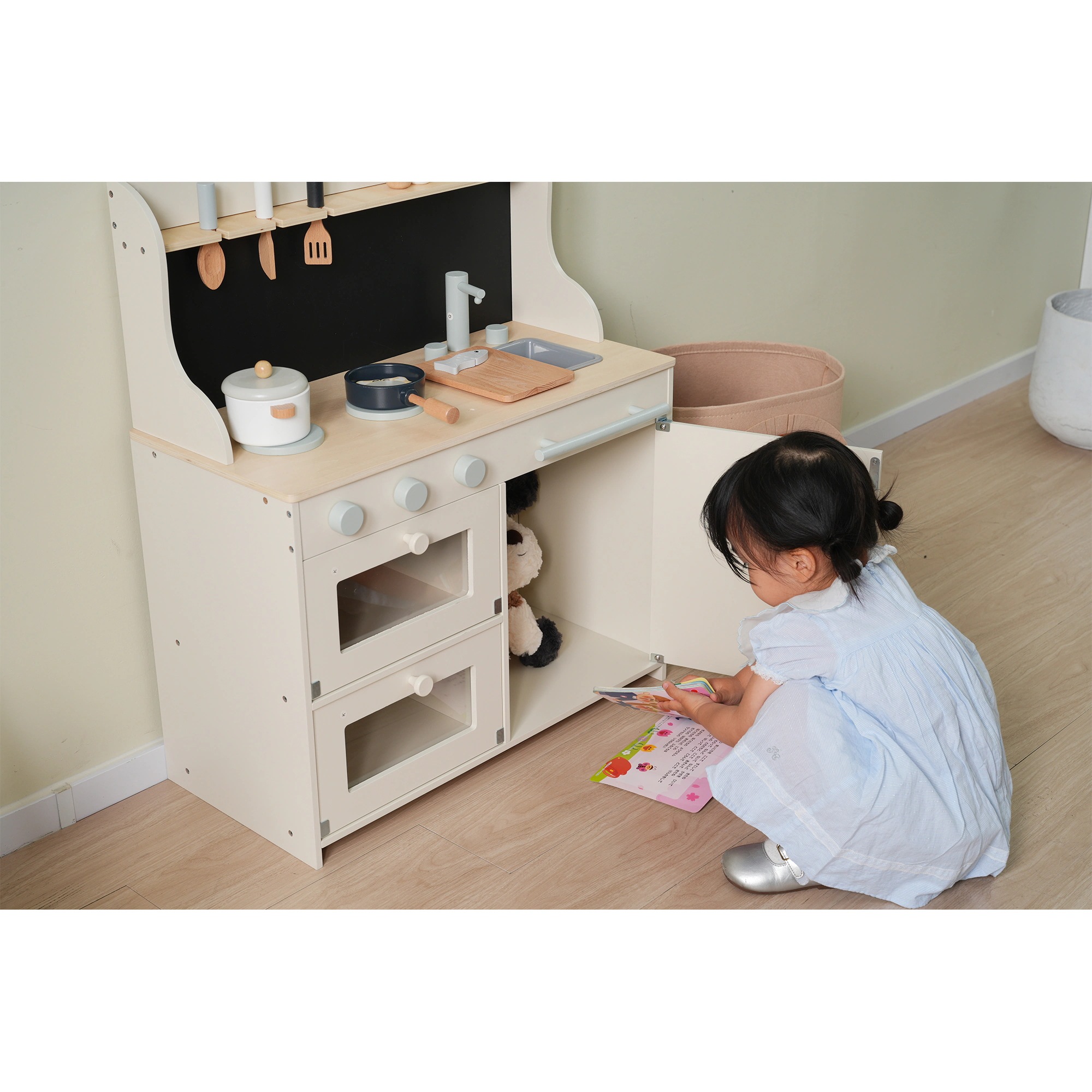 1538おままごと キッチン 木製 黒板付き 調理器具付き ままごとセット 誕生日 台所 知育玩具 子供用 子供 収納 まねっこ コンロミニキッチン おもちゃキッチン キッズ ベビー プレゼント ホワ