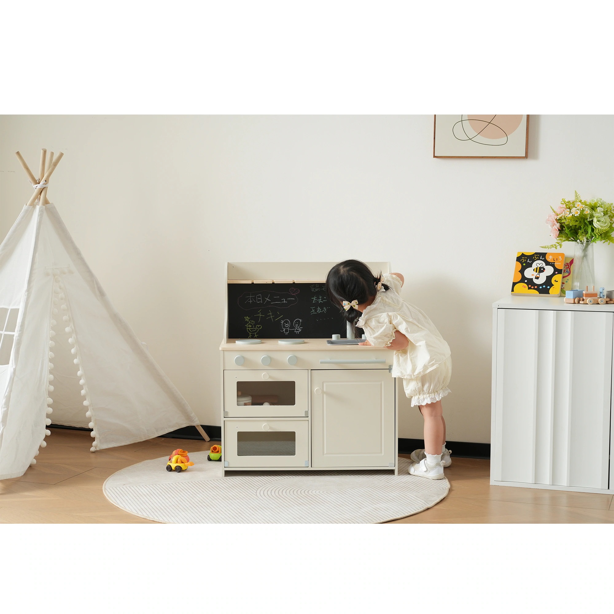 1538おままごと キッチン 木製 黒板付き 調理器具付き ままごとセット 誕生日 台所 知育玩具 子供用 子供 収納 まねっこ コンロミニキッチン おもちゃキッチン キッズ ベビー プレゼント ホワ