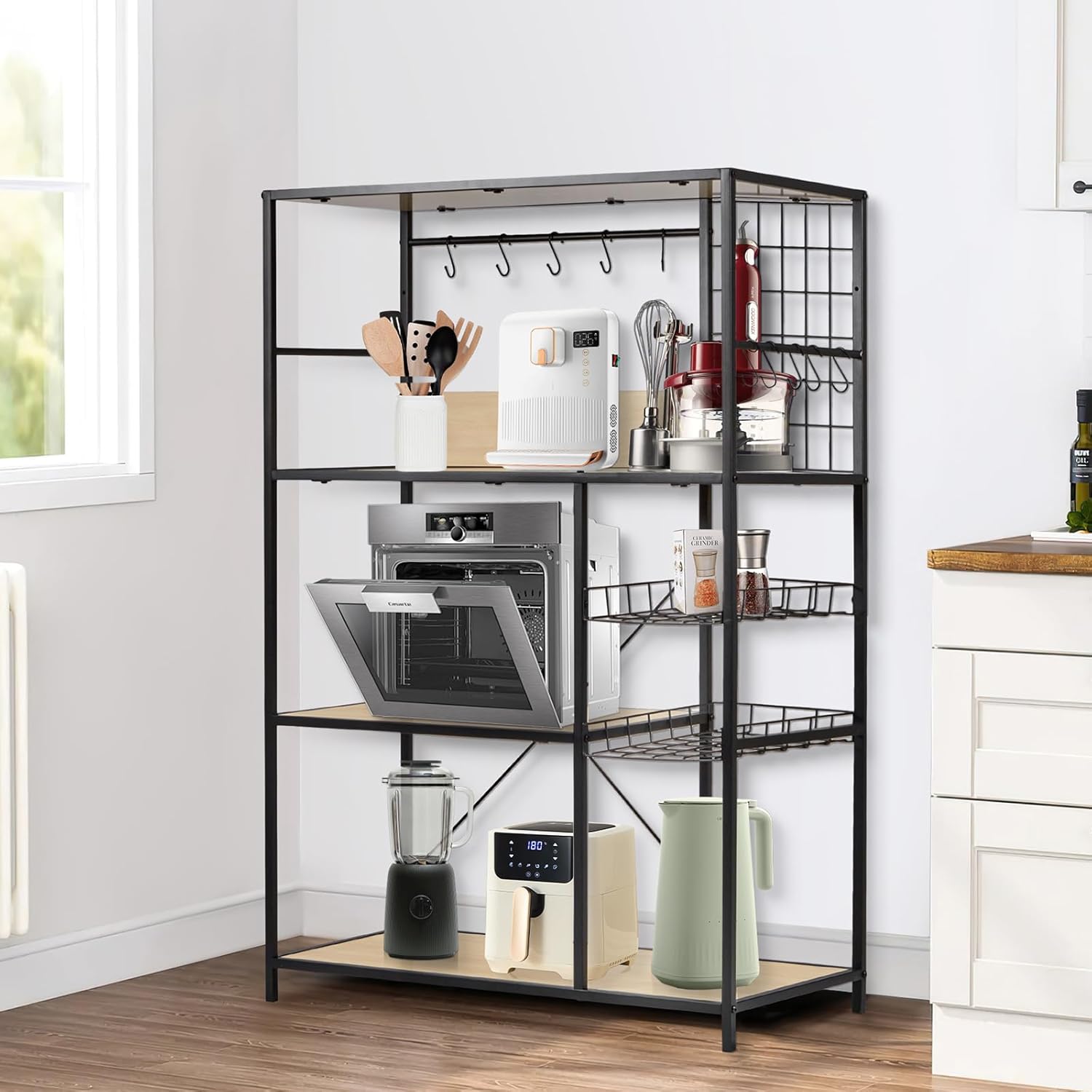 レンジラック レンジ台 キッチンラック 幅83 食器棚 キッチン棚 全体耐荷重90kg 大型電子レンジ対応 キッチン収納 S字フック10個 アジャスター付きオープンラック レンジラック レンジ台 キッチンラック 幅83 食器棚 キッチン棚 全体耐荷重90kg 大型電子レンジ対応 キッチン収納 S字フック10個 アジャスター付きオープンラック