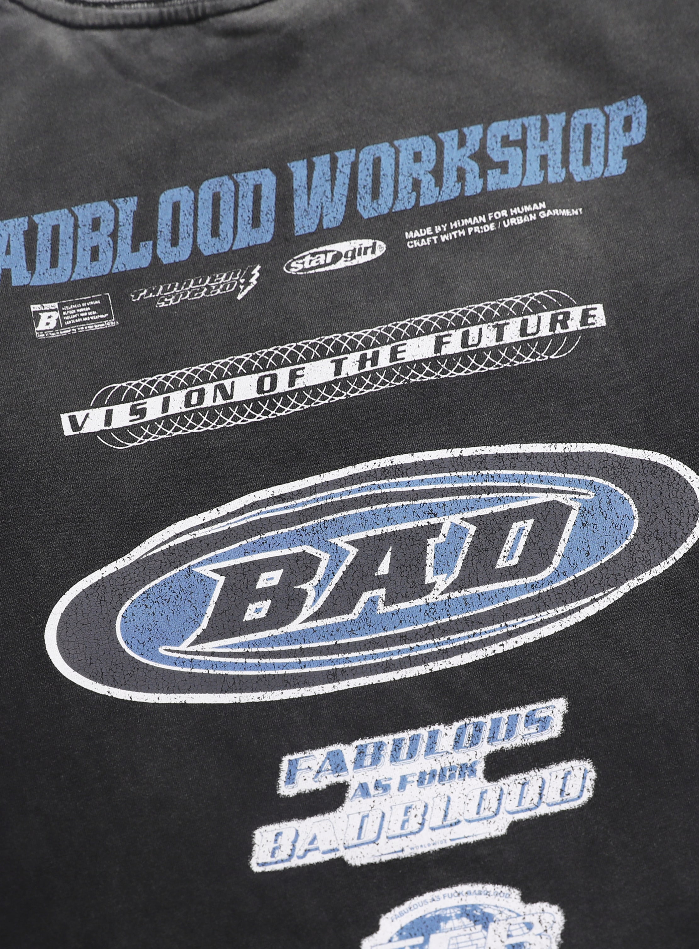 【BADBLOOD】 F2 OLD EFFET LAYERED LONG SLEEVE (UNISEX) : BLACK/BLUE