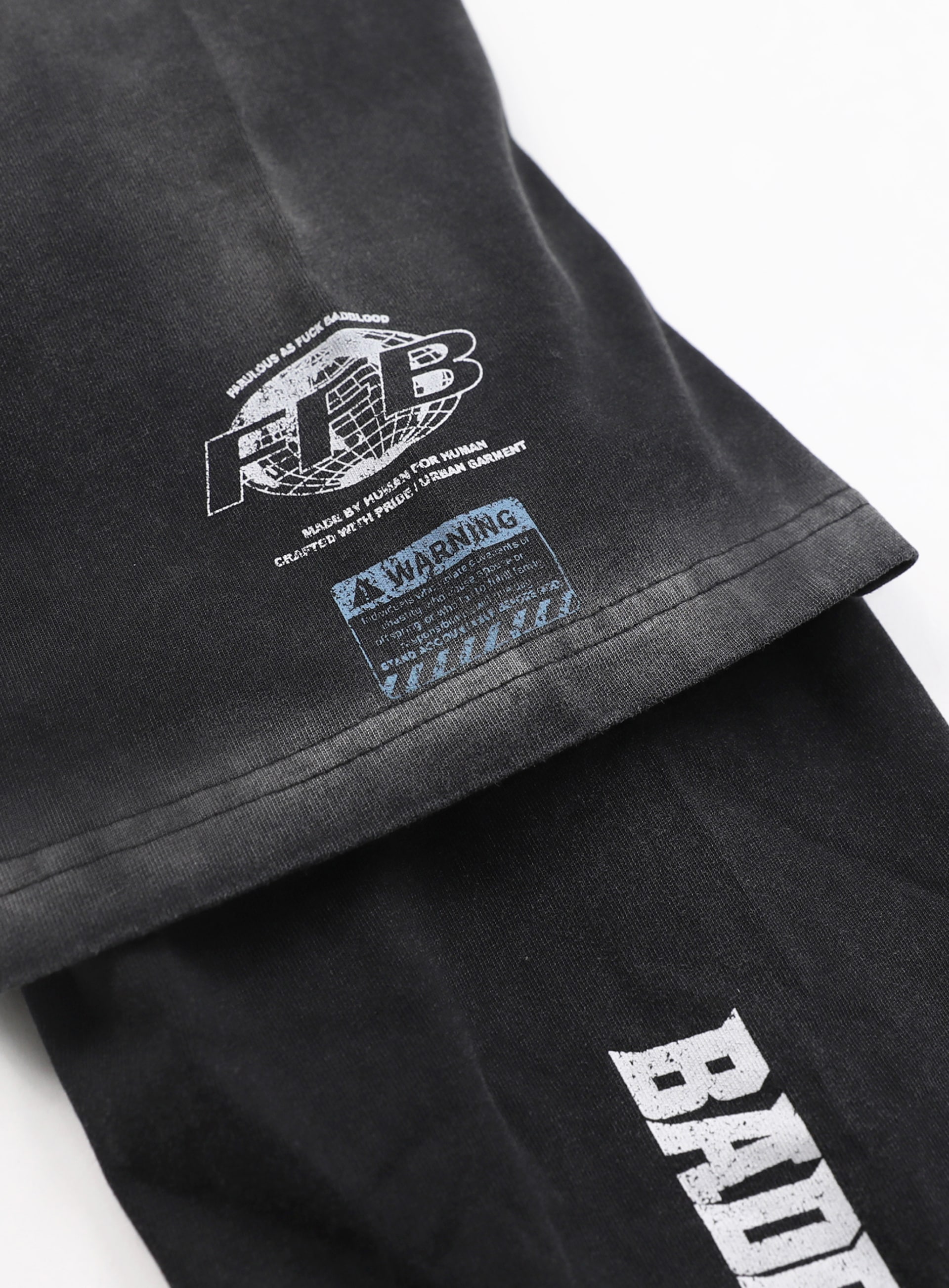 【BADBLOOD】 F2 OLD EFFET LAYERED LONG SLEEVE (UNISEX) : BLACK/BLUE