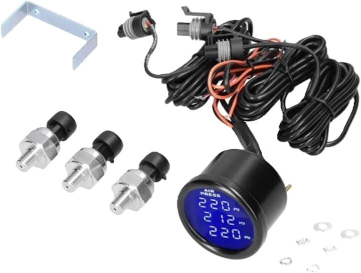 デジタル エアゲージ メーター 青 ブルー 3連 2独 前後 タンク エアサス LED PSI 空気入れ 空気抜き 空気圧 カスタムパーツ 社外品