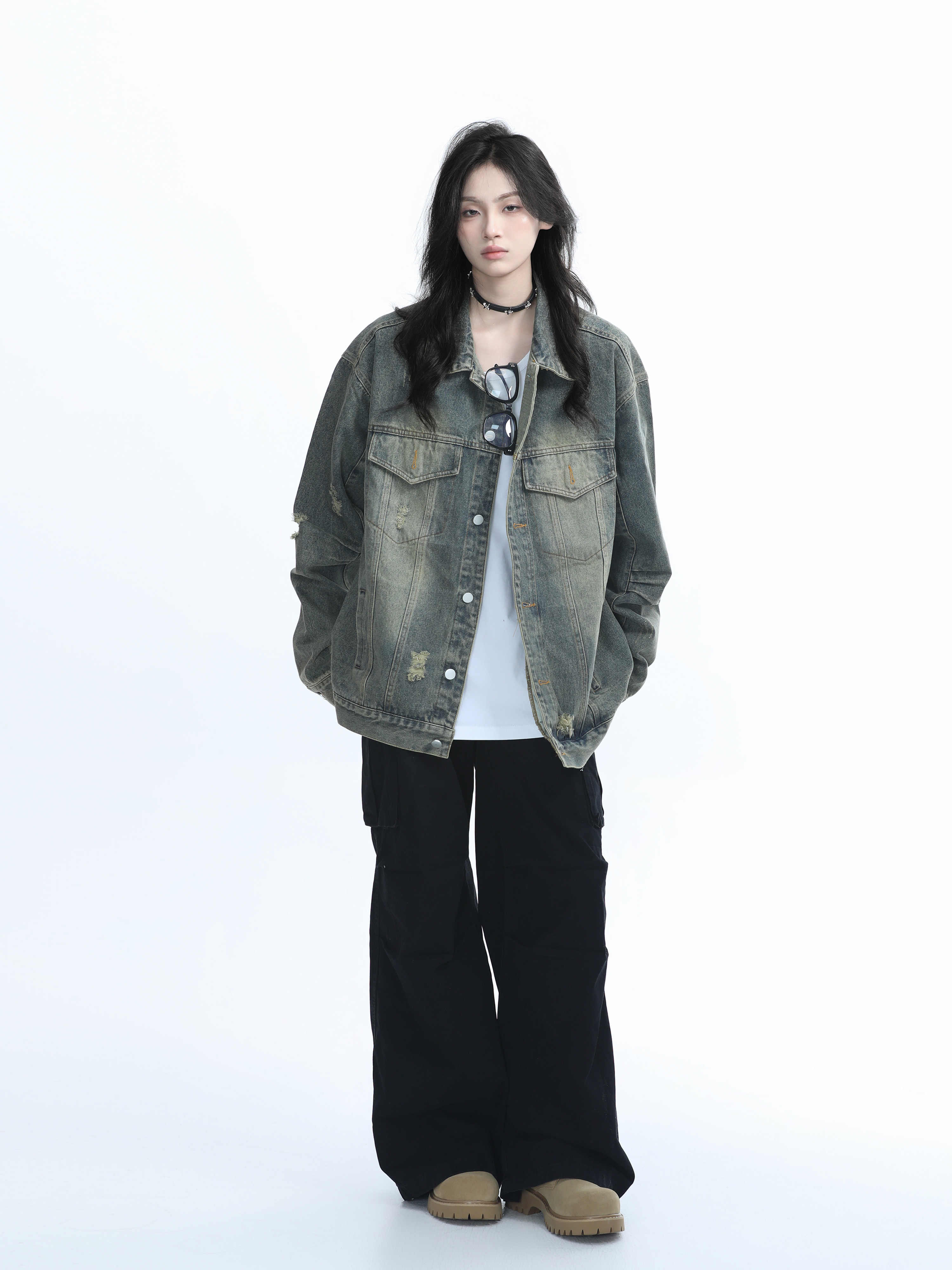 「SHANKONG」【高·品質版】【上品】2025新作 デニムジャケット アウター レトロ ゆったり 韓国ファッション レディーストップス アウター トップス セミロング トップス 24