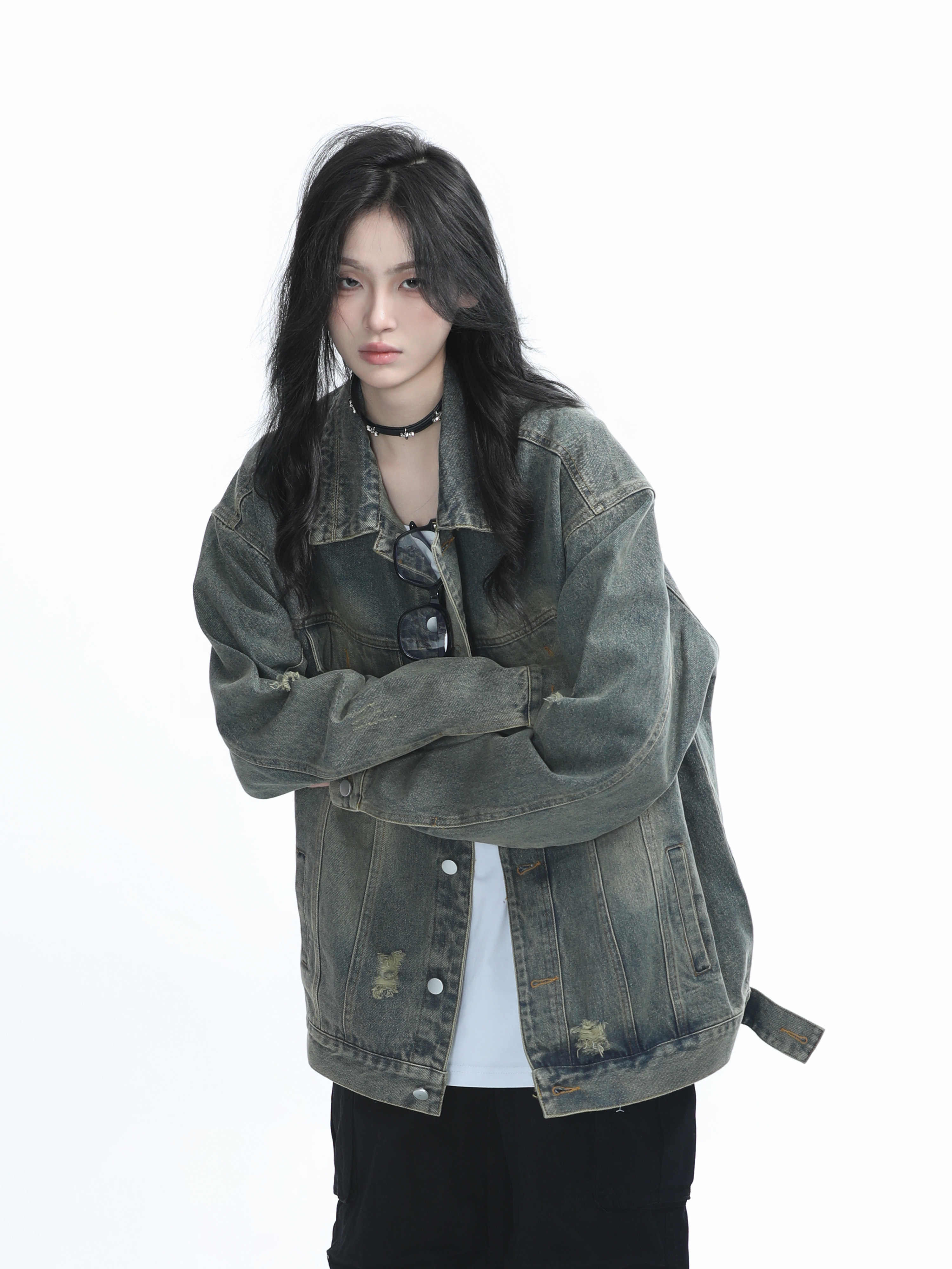 「SHANKONG」【高·品質版】【上品】2025新作 デニムジャケット アウター レトロ ゆったり 韓国ファッション レディーストップス アウター トップス セミロング トップス 24