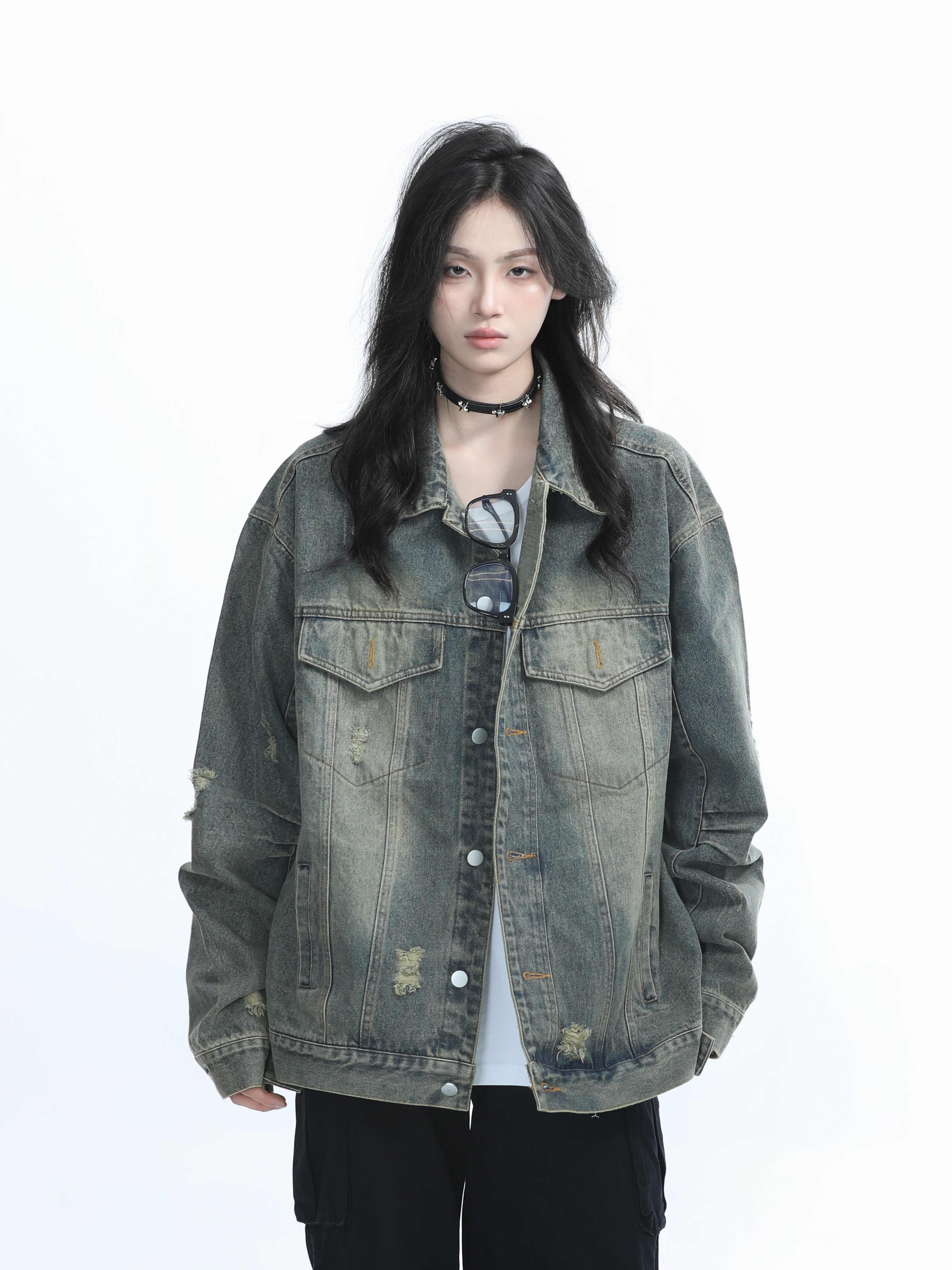 「SHANKONG」【高·品質版】【上品】2025新作 デニムジャケット アウター レトロ ゆったり 韓国ファッション レディーストップス アウター トップス セミロング トップス 24