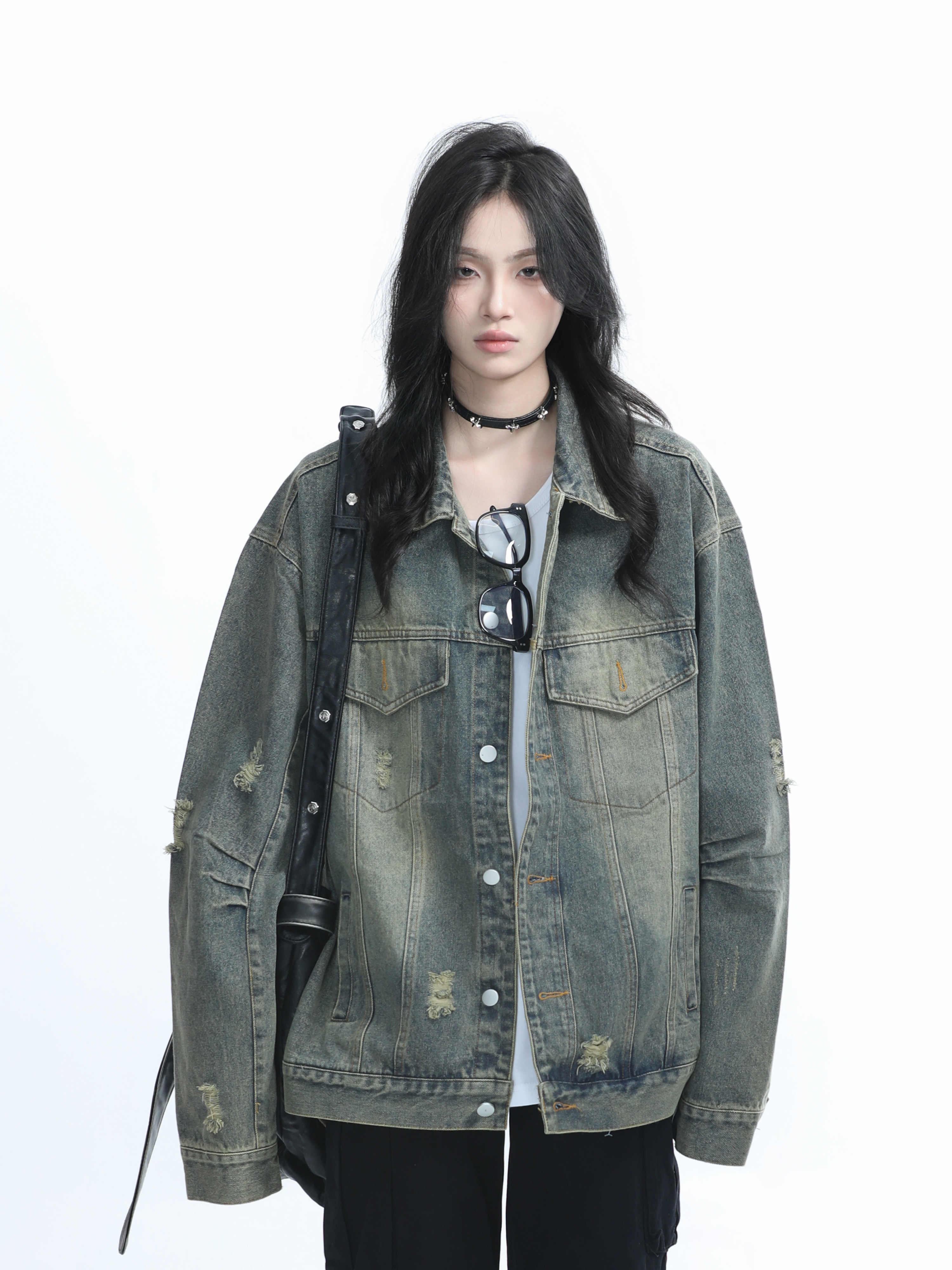 「SHANKONG」【高·品質版】【上品】2025新作 デニムジャケット アウター レトロ ゆったり 韓国ファッション レディーストップス アウター トップス セミロング トップス 24