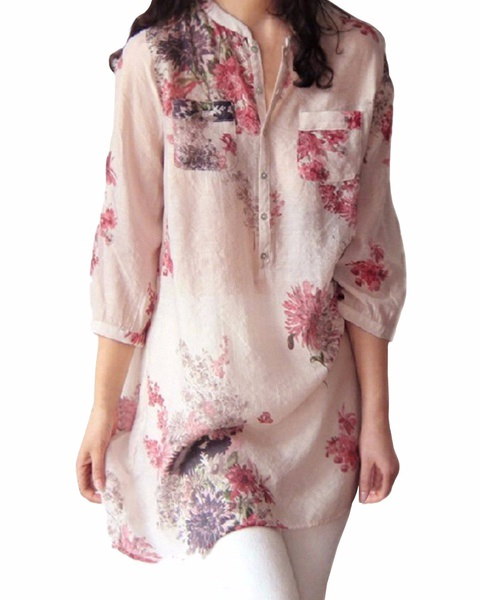 ヴィンテージ女性の花のプリントカジュアルルーズトップスシャツのチュニックドレスKaftan ヴィンテージ女性の花のプリントカジュアルルーズトップスシャツのチュニックドレスKaftan