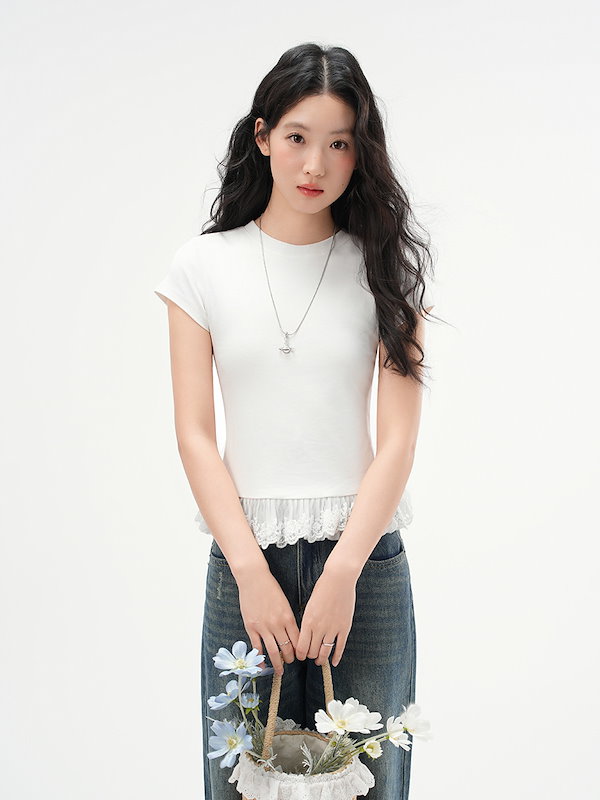 Qoo10] 2025春夏 tシャツ レース裾レースク