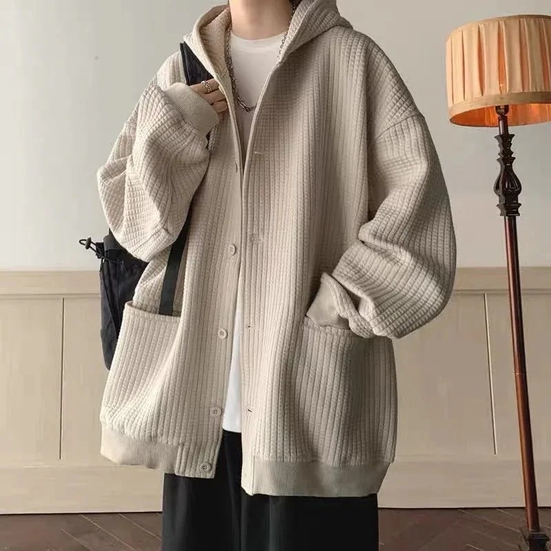 3日で出荷感 パーカー セットアップ シンプル ワッフルチェック メンズ 3点セット フード付きアウター+tシャツ+カジュアルパンツ404