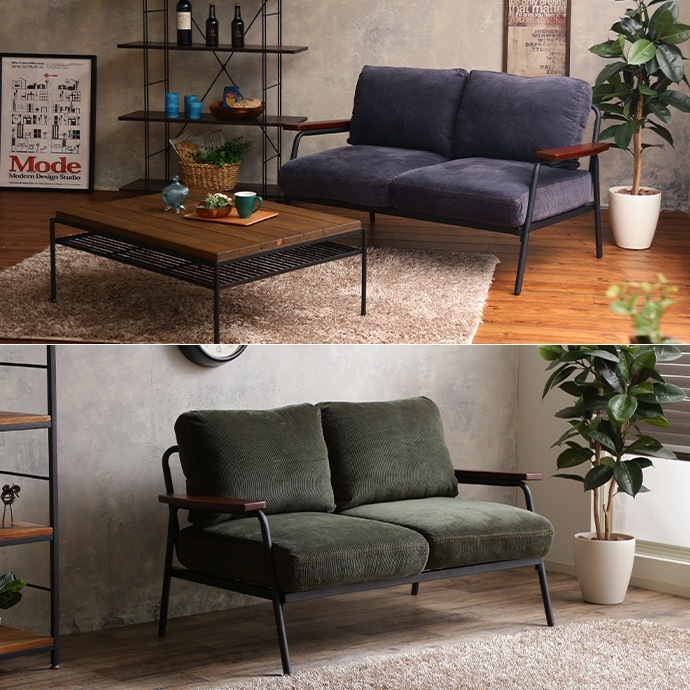 ソファ 2人掛け おしゃれ ダイニング 北欧 コーデュロイ ポケットコイル 座りやすい 天然木 アイアン