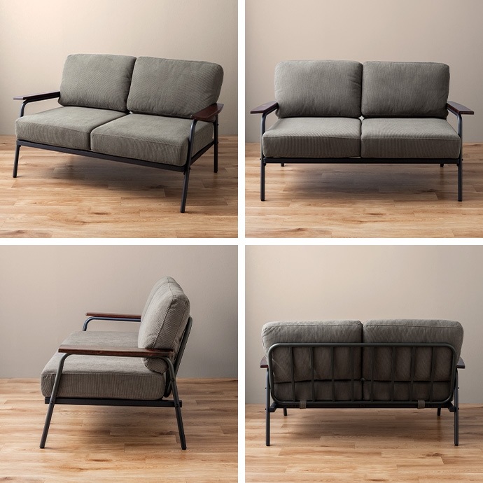 ソファ 2人掛け おしゃれ ダイニング 北欧 コーデュロイ ポケットコイル 座りやすい 天然木 アイアン