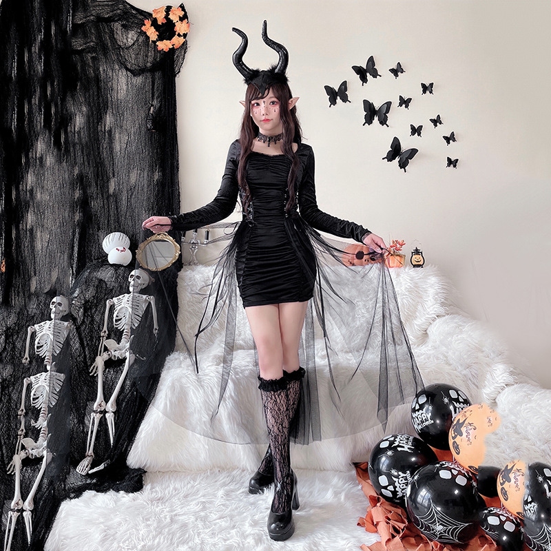 ハロウィンコスチューム マジシャン 魔女 ダーク ゴシック ローブ ステージパフォーマンス ロールプレイ コスプレコスチューム