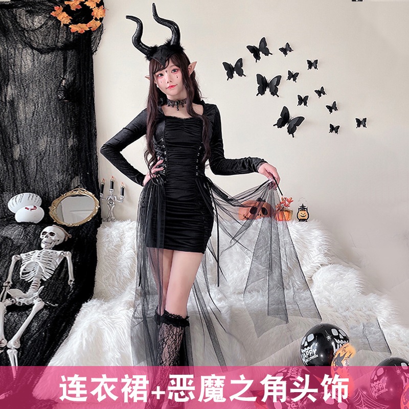 ハロウィンコスチューム マジシャン 魔女 ダーク ゴシック ローブ ステージパフォーマンス ロールプレイ コスプレコスチューム