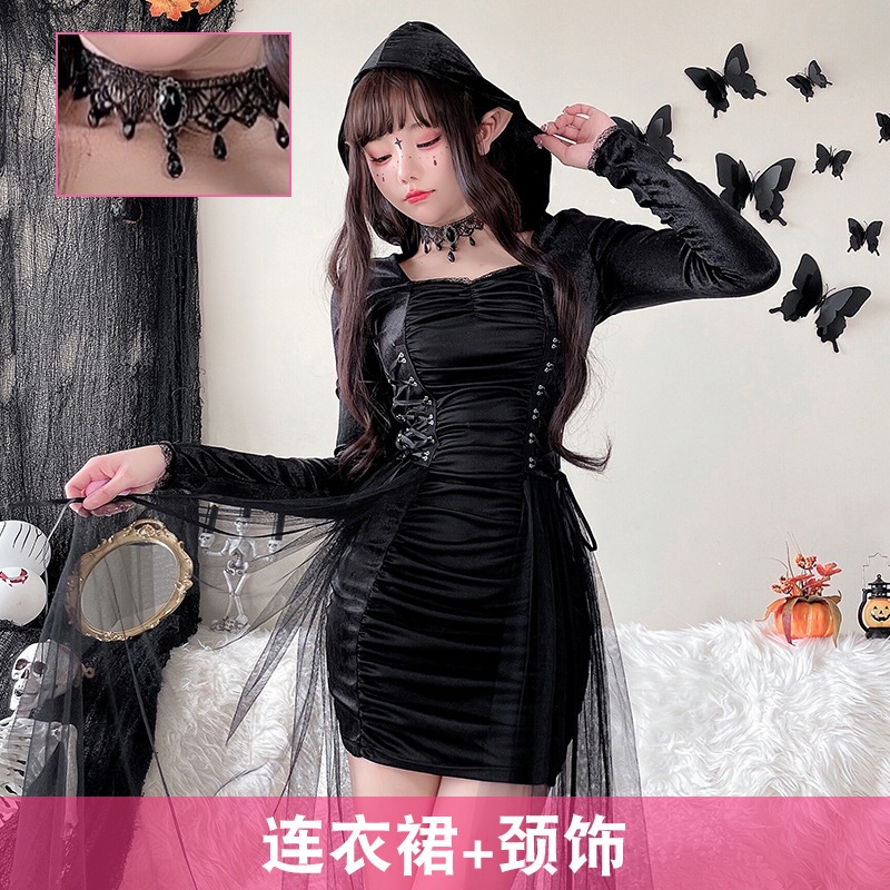 ハロウィンコスチューム マジシャン 魔女 ダーク ゴシック ローブ ステージパフォーマンス ロールプレイ コスプレコスチューム