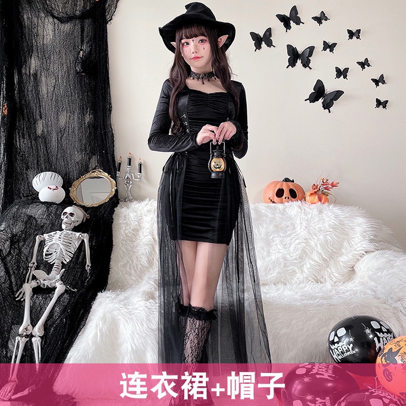 ハロウィンコスチューム マジシャン 魔女 ダーク ゴシック ローブ ステージパフォーマンス ロールプレイ コスプレコスチューム