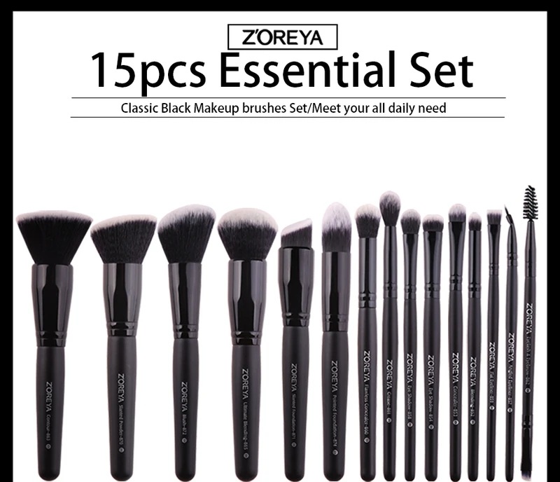 Zoreya 7/15pcsの黒のメイクブラシセットアイシャドウパウダーファンデーションコンシーラー化粧ブラシメイクブレンド美容ツール Zoreya 7/15pcsの黒のメイクブラシセットアイシャドウパウダーファンデーションコンシーラー化粧ブラシメイクブレンド美容ツール