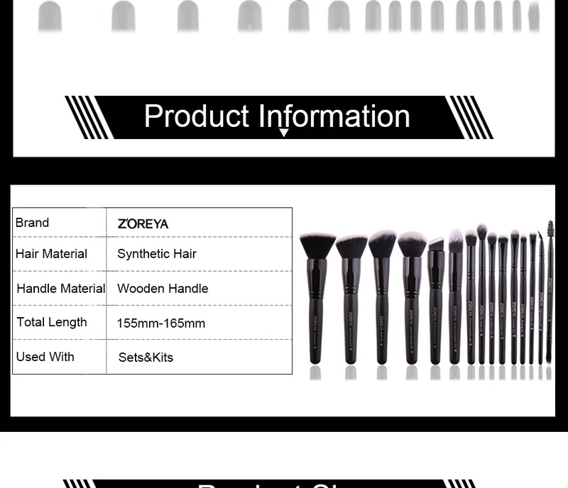 Zoreya 7/15pcsの黒のメイクブラシセットアイシャドウパウダーファンデーションコンシーラー化粧ブラシメイクブレンド美容ツール Zoreya 7/15pcsの黒のメイクブラシセットアイシャドウパウダーファンデーションコンシーラー化粧ブラシメイクブレンド美容ツール