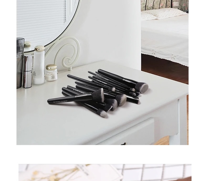 Zoreya 7/15pcsの黒のメイクブラシセットアイシャドウパウダーファンデーションコンシーラー化粧ブラシメイクブレンド美容ツール Zoreya 7/15pcsの黒のメイクブラシセットアイシャドウパウダーファンデーションコンシーラー化粧ブラシメイクブレンド美容ツール