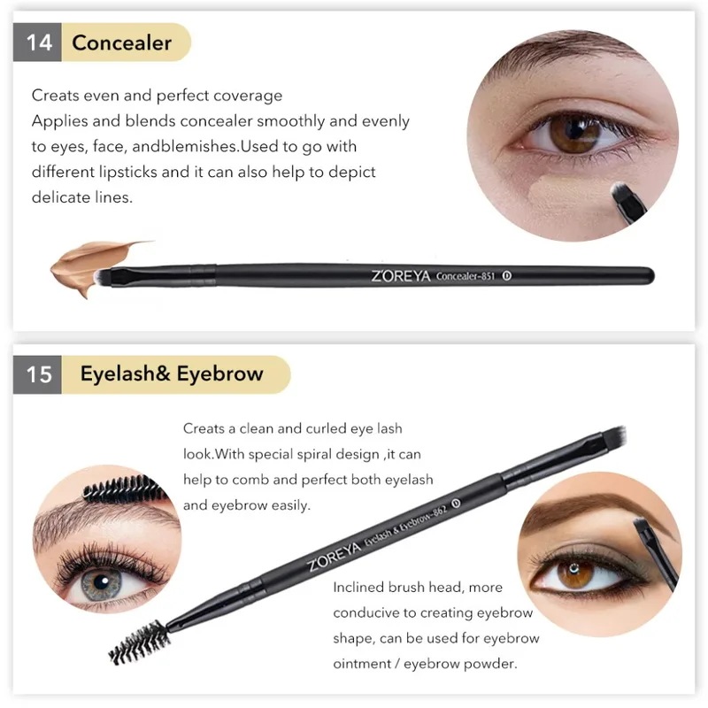 Zoreya 7/15pcsの黒のメイクブラシセットアイシャドウパウダーファンデーションコンシーラー化粧ブラシメイクブレンド美容ツール Zoreya 7/15pcsの黒のメイクブラシセットアイシャドウパウダーファンデーションコンシーラー化粧ブラシメイクブレンド美容ツール