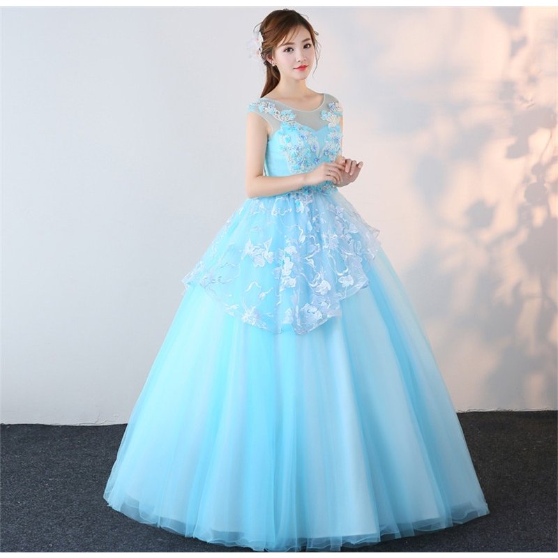 カラードレス 演奏会 安い ロングドレス ピアノ 発表会 パーティドレス ウェディングドレス ブルー