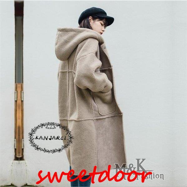 コート レディース フェイクムートンコート 秋冬 アウター ロングコート 裏ボア 暖か フード付き オーバーコート 大人 30代 40代 ファーコート 通勤 OL