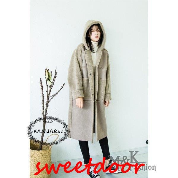 コート レディース フェイクムートンコート 秋冬 アウター ロングコート 裏ボア 暖か フード付き オーバーコート 大人 30代 40代 ファーコート 通勤 OL