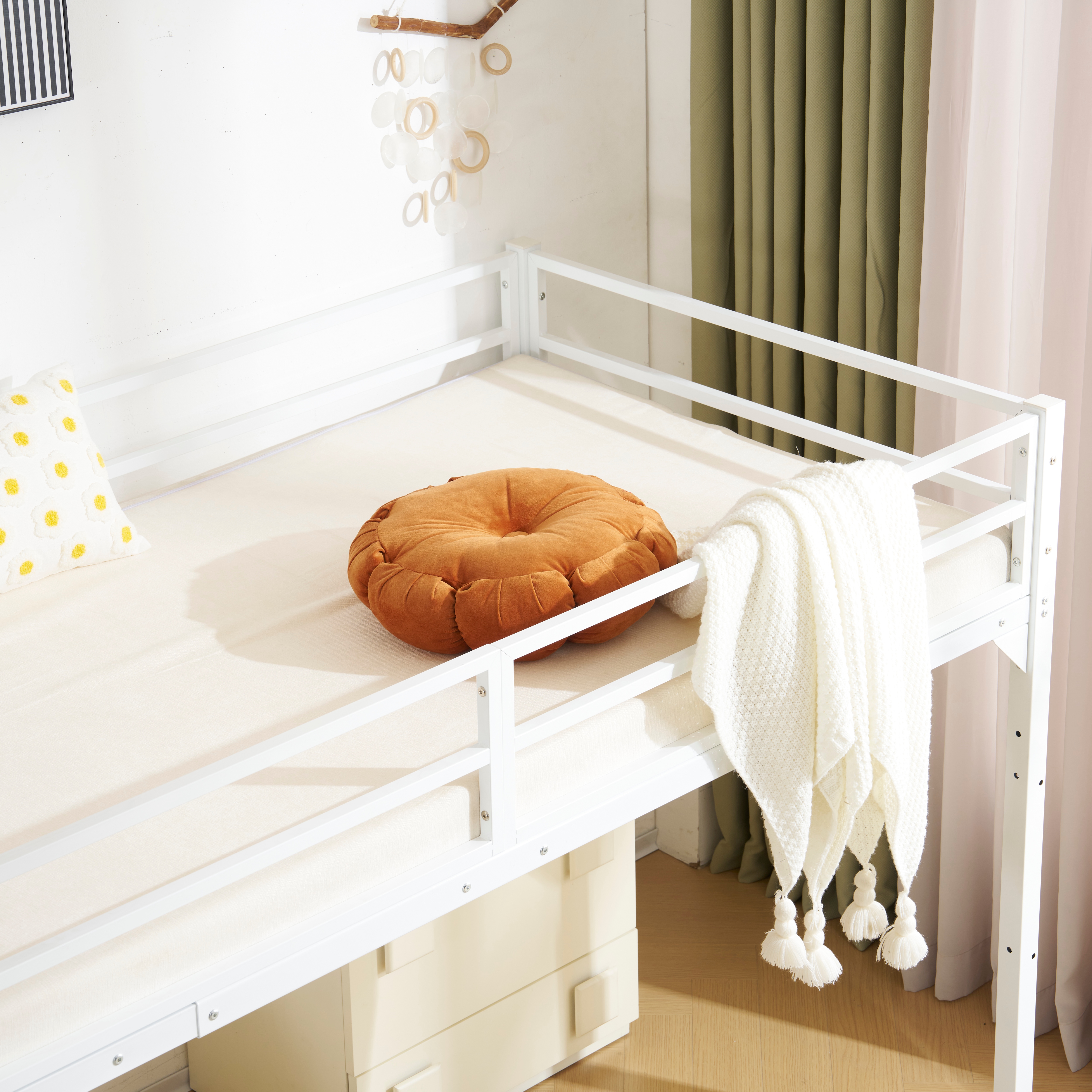 超赤字！ロフトベッド パイプベッド 階段付き シングルベッド北欧風 WHITE 超赤字！ロフトベッド パイプベッド 階段付き シングルベッド北欧風