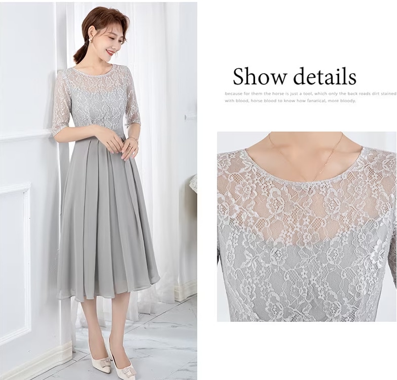 パーティードレス 結婚式 ワンピース ドレス 二次会 フォーマル 披露宴 膝丈 ひざ下 七分袖 20代30代40代50代