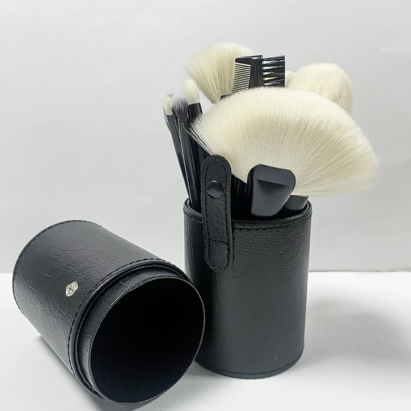 ヤギと動物の髪の化粧ブラシ,女性用,木製ハンドル,韓国化粧品,アイシャドウ,完全キット,18個,送料無料