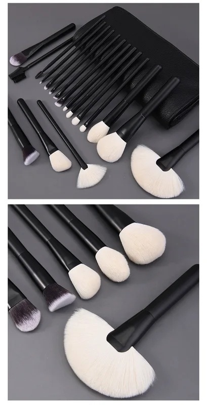 ヤギと動物の髪の化粧ブラシ,女性用,木製ハンドル,韓国化粧品,アイシャドウ,完全キット,18個,送料無料