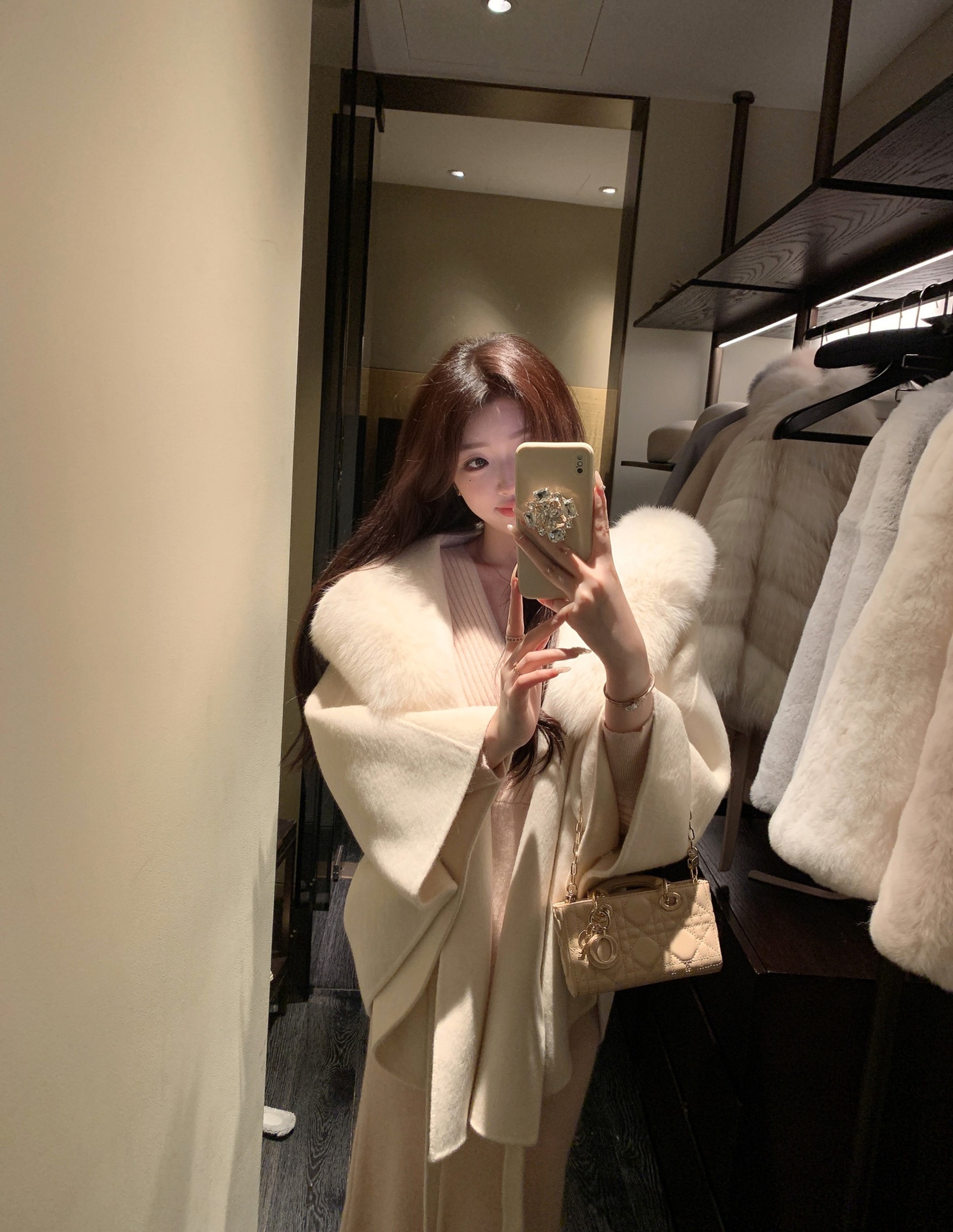 【急速出荷】マント秋冬新両面カシミヤコート女性帽子キツネ毛中長モデルウール毛皮コート