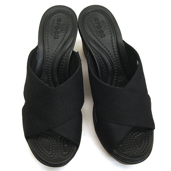 クロックス crocs Leigh II Cross-Strap Wedge 204949-060 黒 レイ 2.0 エックス ストラップ ウェッジ  サンダル レディース