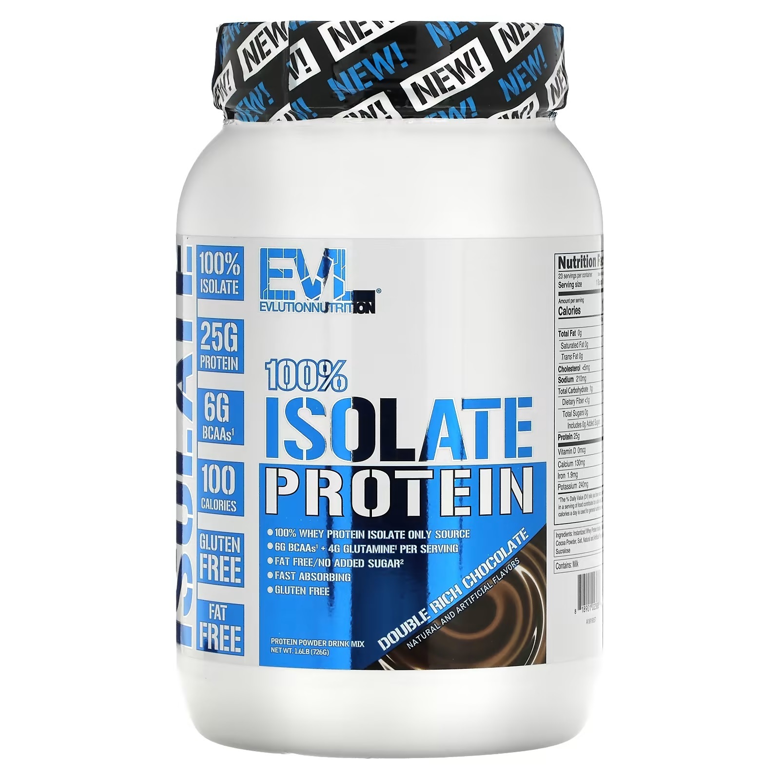 EVLution Nutrition　100％アイソレートプロテイン ダブルリッチチョコレート　726g（1.6ポンド）