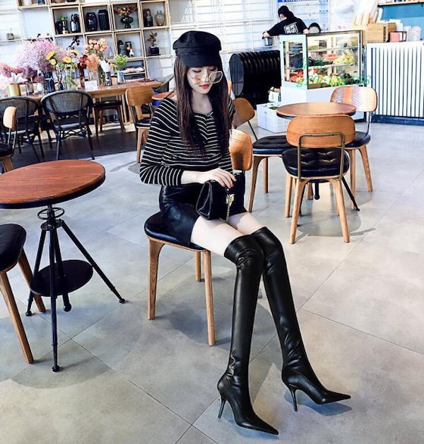 ロングブーツ ハイヒール ポインテッドトゥ ピンヒール10cm セクシー オーバーニーハイ 大きいサイズ レディースブーツ 欧米風 秋靴 黒 レザー ポインテッドトゥ ロングブーツ ロングブーツ ニーハイ