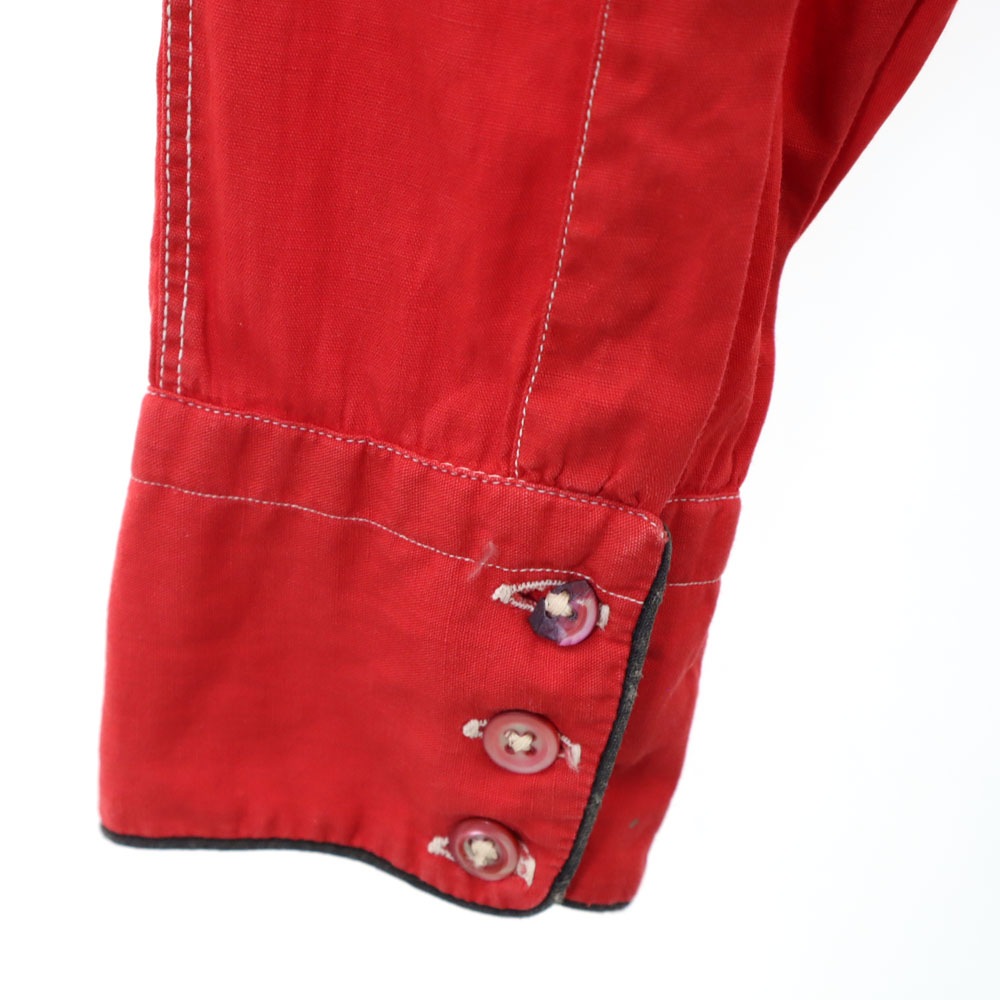 JUBI LEE 40s 50s スマイルポケット ヴィンテージ 長袖 プルオーバー ウエスタンシャツ レッド レースアップ メンズ