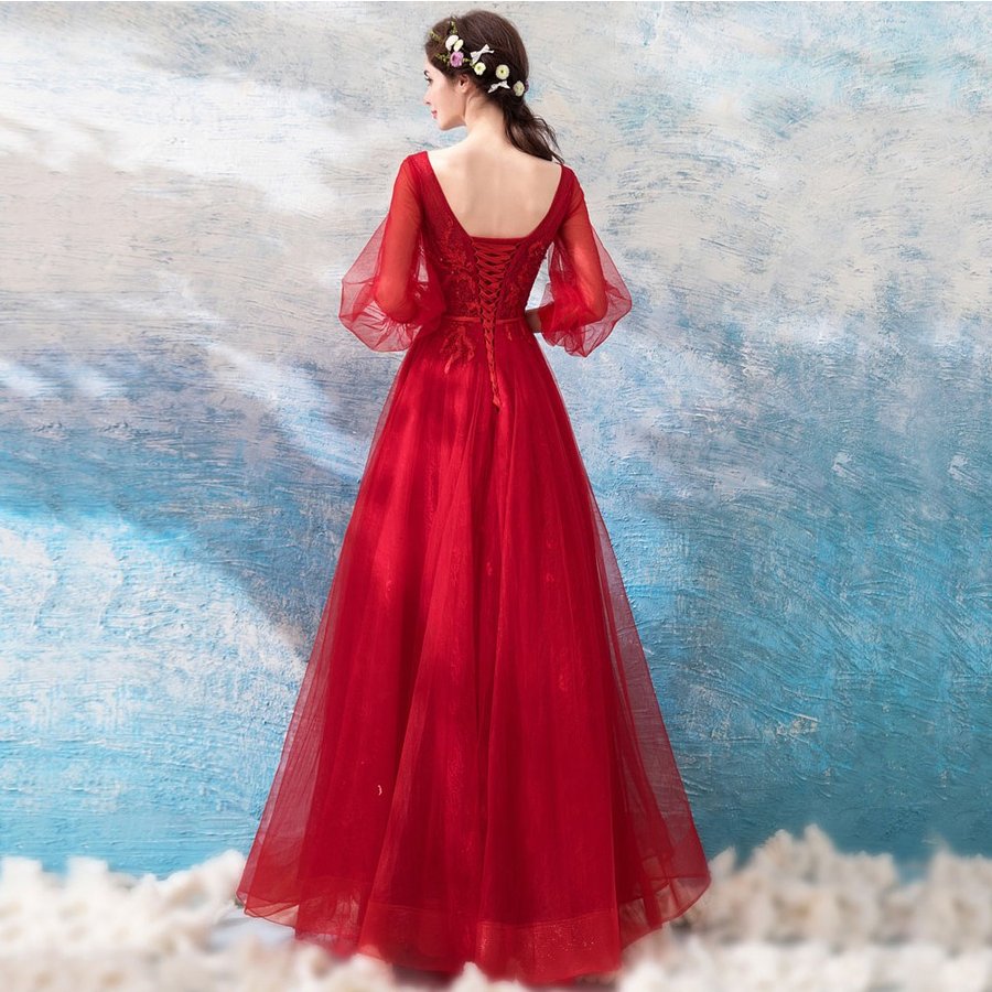 カラードレス 赤 演奏会 ロングドレス 安い イブニングドレス 結婚式 パーティー 花嫁 フォーマル