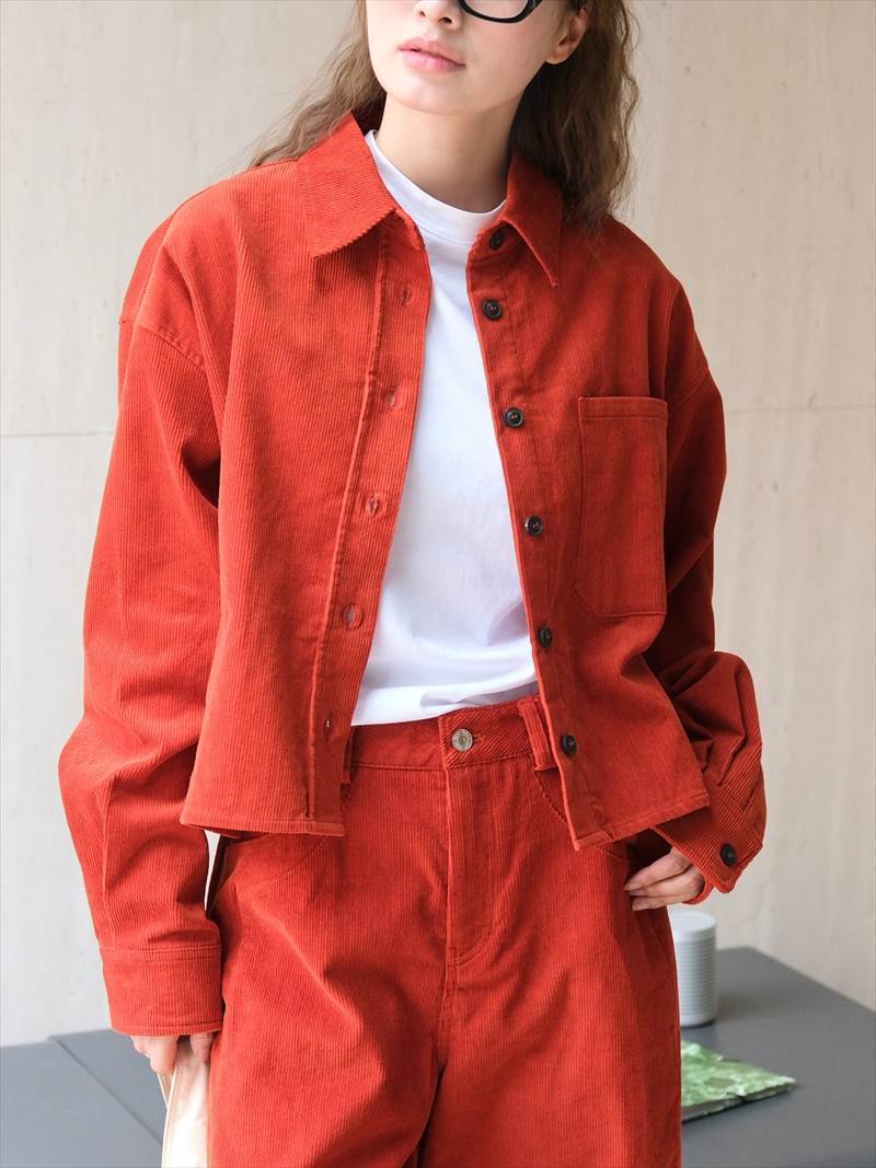 【早い者勝ち！】無地 オフホワイト オレンジ ストレート 襟付き 長袖 短丈トップス ショート丈 冬 秋 春 個性的 シャツ レディース