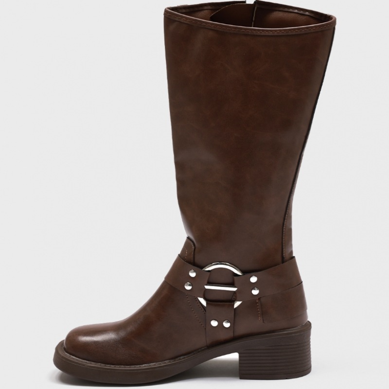 ブラックアップ【春新品】パンプミリーバックルレザーロングブーツ ブラックアップ【春新品】パンプミリーバックルレザーロングブーツ