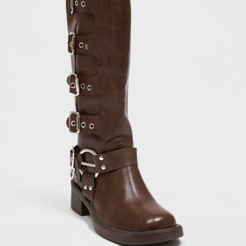 ブラックアップ【春新品】パンプミリーバックルレザーロングブーツ ブラックアップ【春新品】パンプミリーバックルレザーロングブーツ