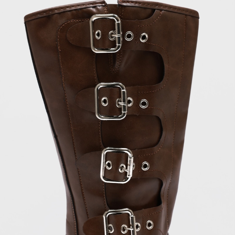 ブラックアップ【春新品】パンプミリーバックルレザーロングブーツ ブラックアップ【春新品】パンプミリーバックルレザーロングブーツ