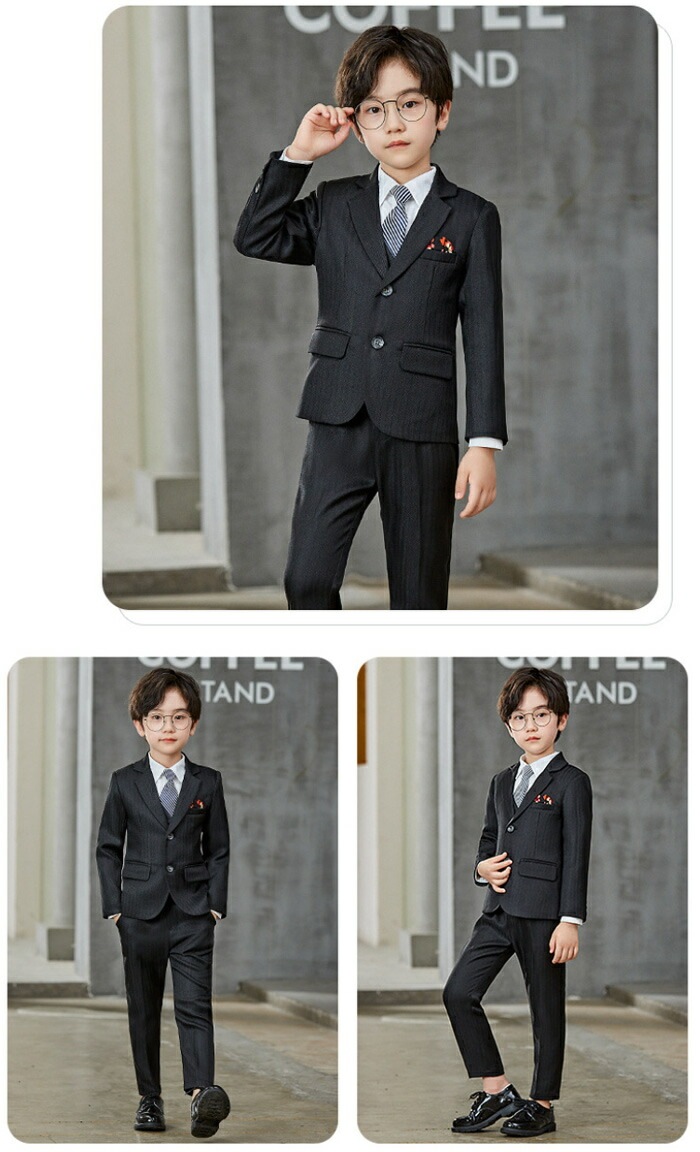 フォーマルスーツ 男の子 子供服 入学式 キッズスーツ フォーマル ブラックスーツ お洒落 卒業式スーツ ピアノ発表会 男子 ジュニア スーツ 4点セット 5点セット セレモニー 子ども服 スーツ